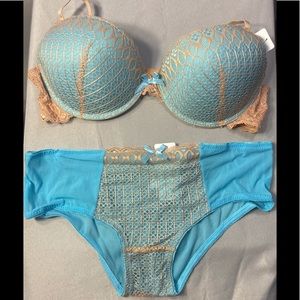 Gold & Turquoise Push-Up Bra & Hipsters Panty Set